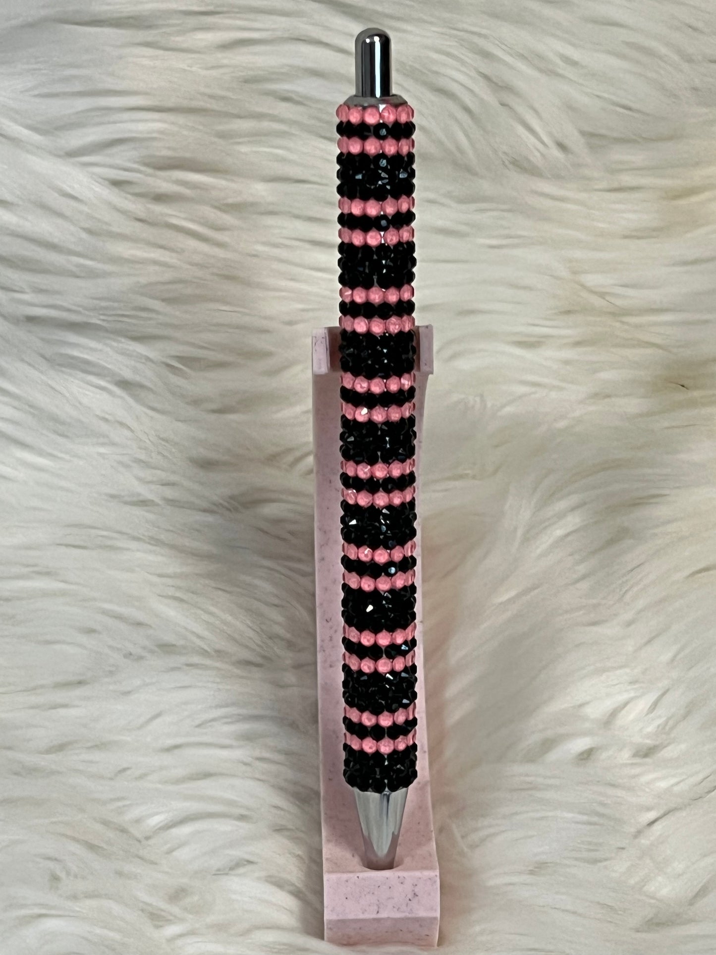 Coral/black stripe rhinestone pen