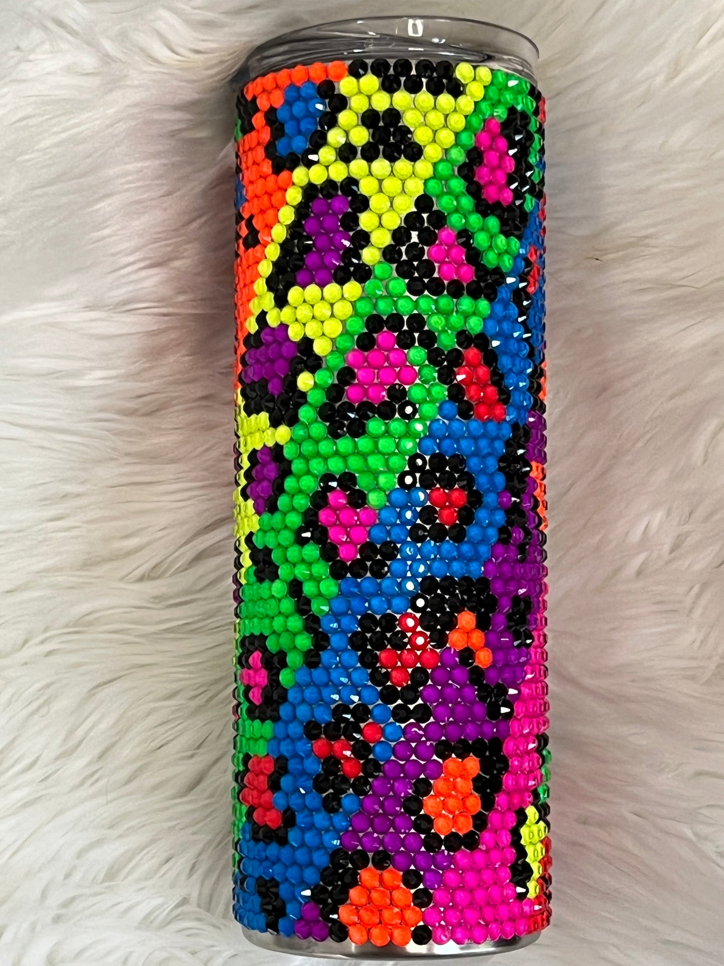 Neon/leopard rhinestone tumbler