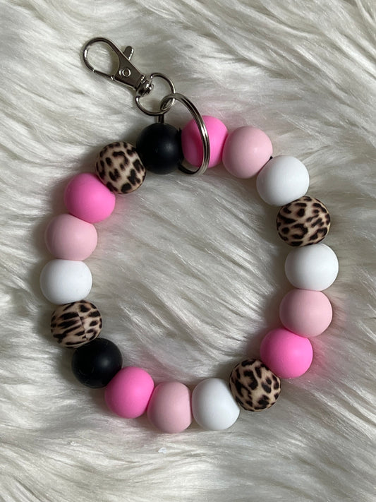 Leopard/pink keychain wristlet