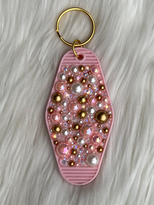 Pink pearl/rhinestone keychain